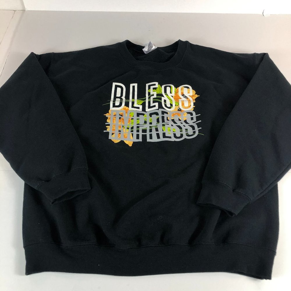 Lularoe Sweater Women's Large Black Crewneck Bless Impress Long Sleeve Pullover
